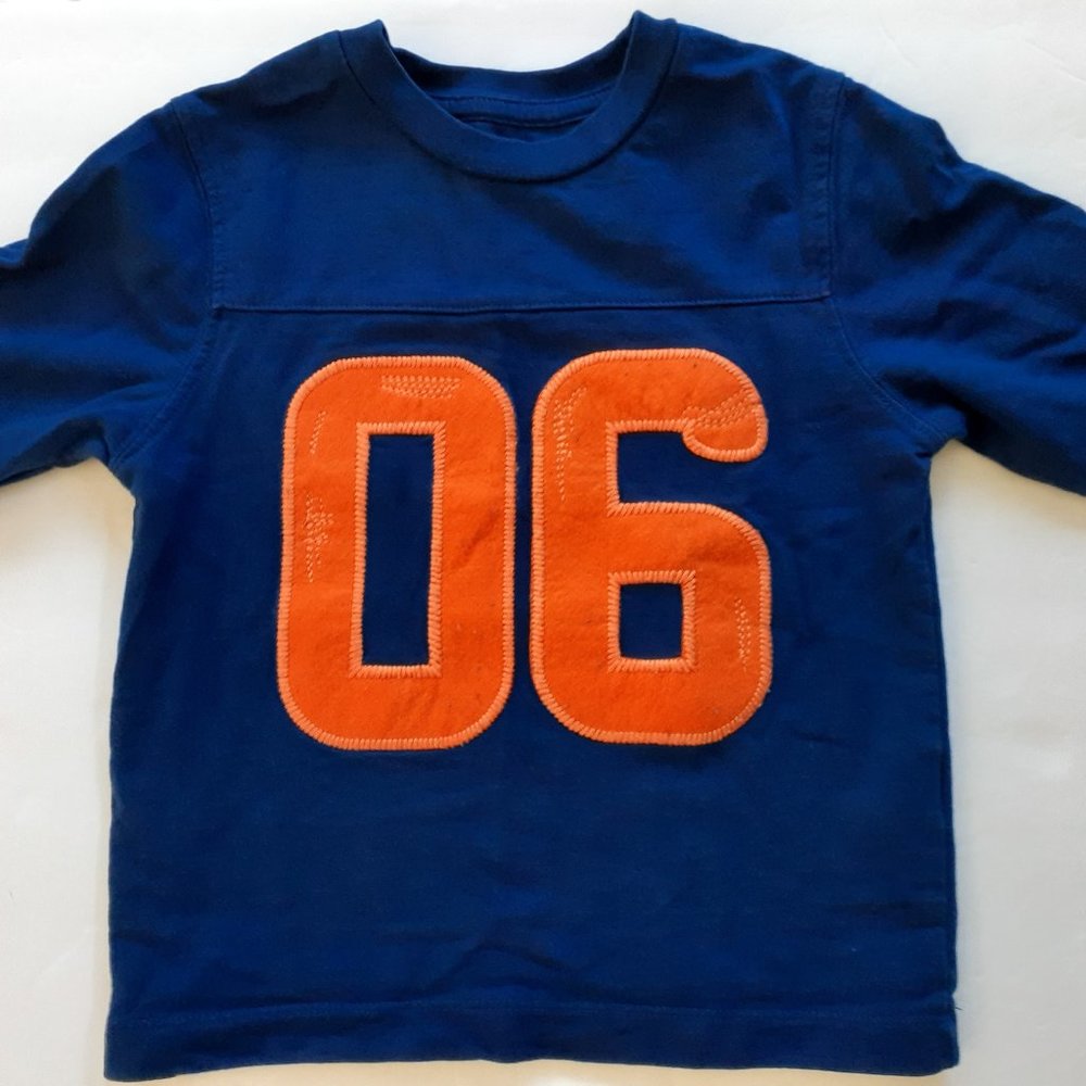 Joe Fresh Boys T-Shirt Navy Orange Long Sleeve Varsity Number Graphic 2T